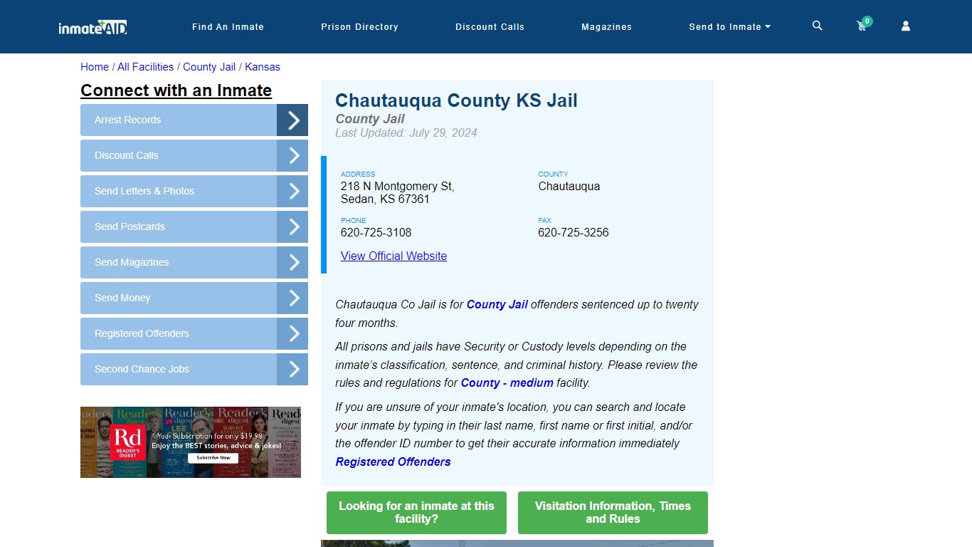 Chautauqua County KS Jail - Inmate Locator